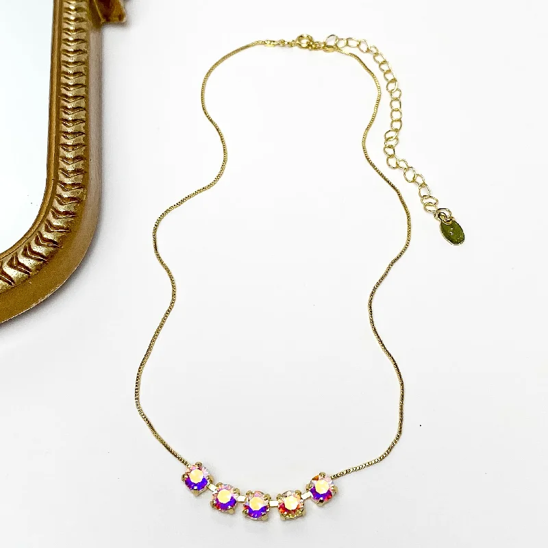 women affordable gold necklaces -Sorrelli | Shaughna Tennis Necklace in Bright Gold Tone and Aurora Borealis