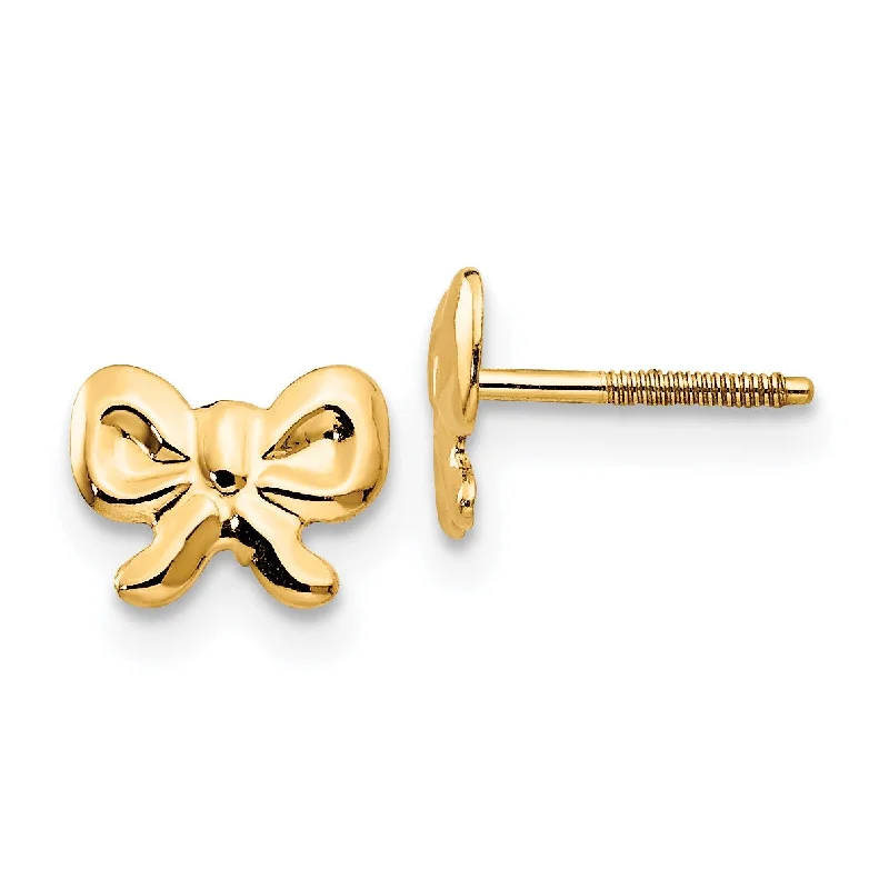 women pearl stud earrings -14KT Yellow Gold 6X7MM Stud Bow Earrings