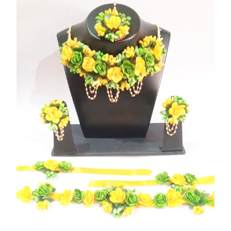 women layered necklaces -Kavya's Kreation Flower Necklace Set for Haldi Ceremony Combo Set