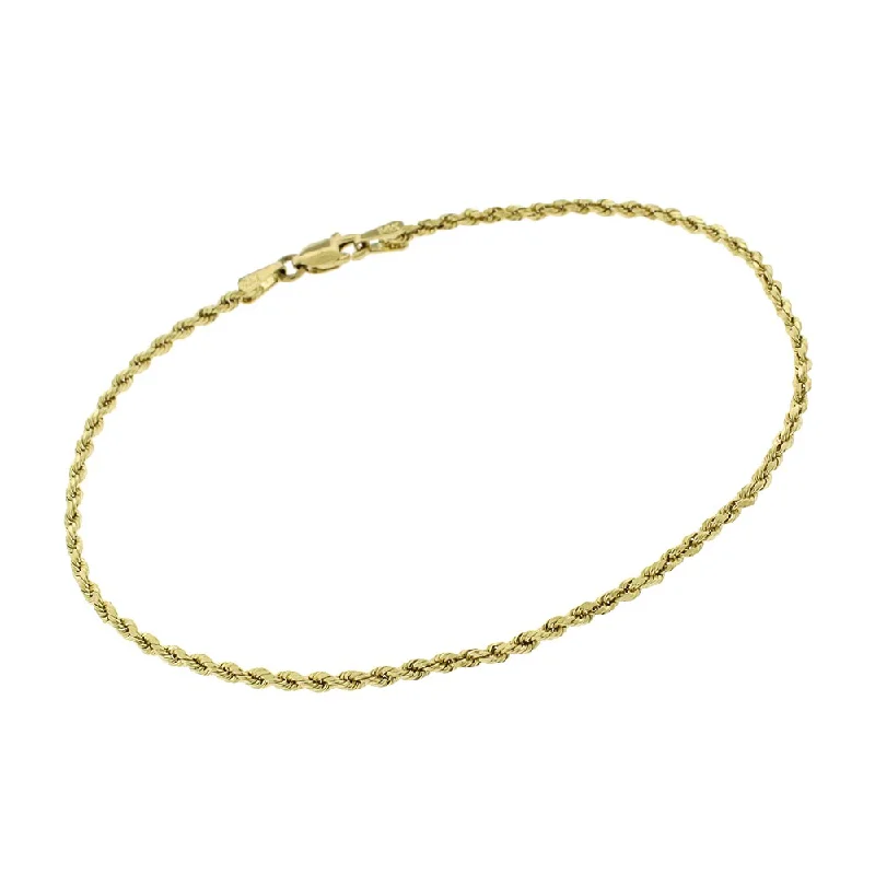 women diamond bracelets -14k Yellow Gold 2mm Hollow Rope Diamond-Cut Link Twisted Bracelet Chain 8"