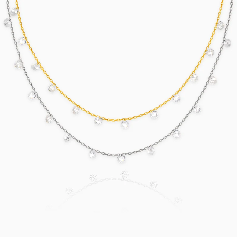 women modern necklaces -Silver Gold Layered Queens Necklace