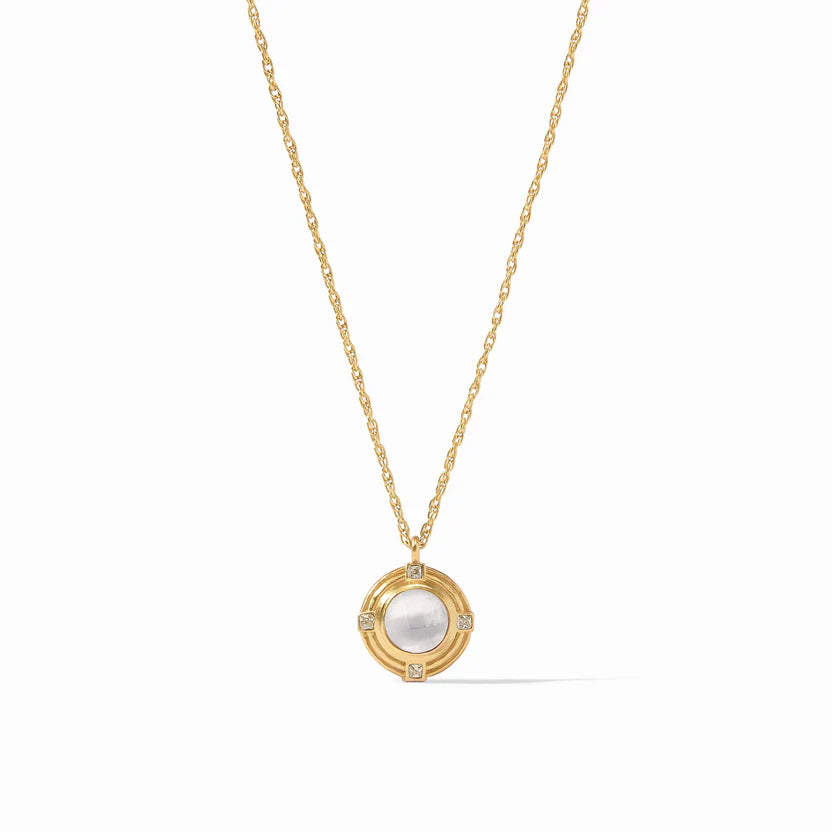 women layered gold necklaces -Julie Vos | Astor Solitaire Necklace with Iridescent Clear Crystal in Gold