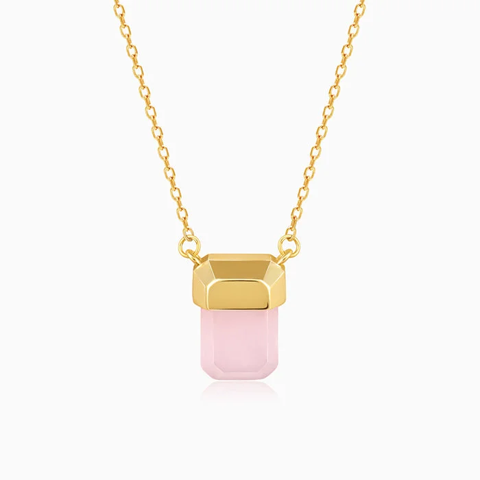 women pearl pendant necklaces -Golden Pink Stone Necklace