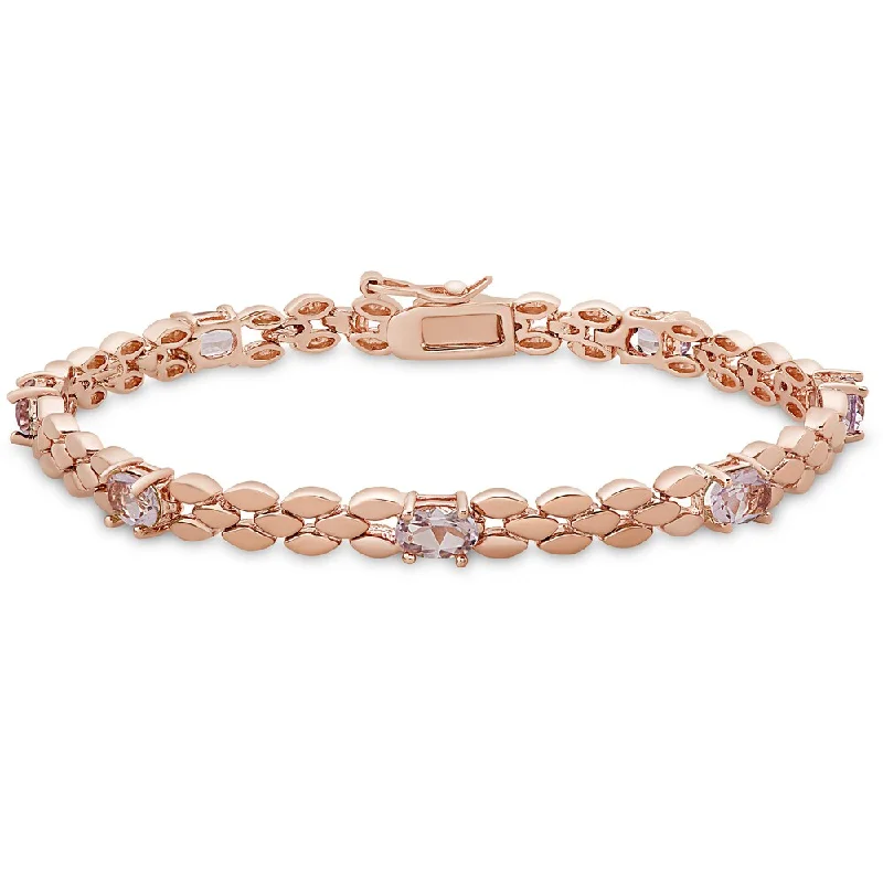 women dainty bracelets -Dolce Giavonna Rose Gold Over Silver Pink Amethyst Bracelet