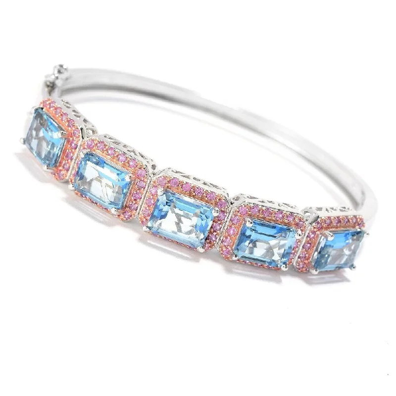 women gemstone bracelets -Sterling Silver Two-tone 14.3ctw Aquamarine Blue Topaz & Pink Sapphire Bracelet