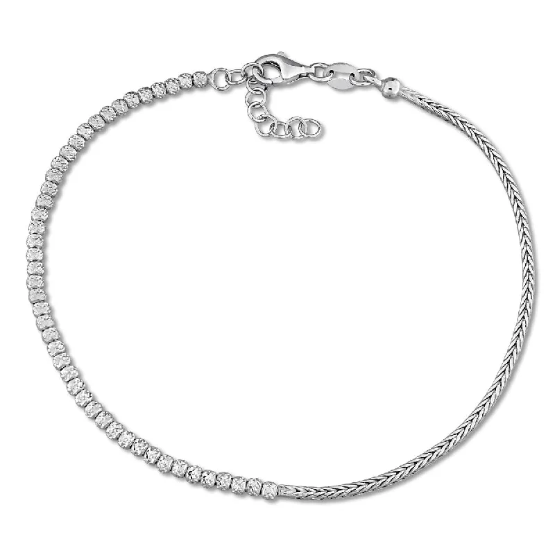 women modern bangles -Miadora 2.5mm Bead with 1.7mm Wheat Link Chain Bracelet Sterling Silver