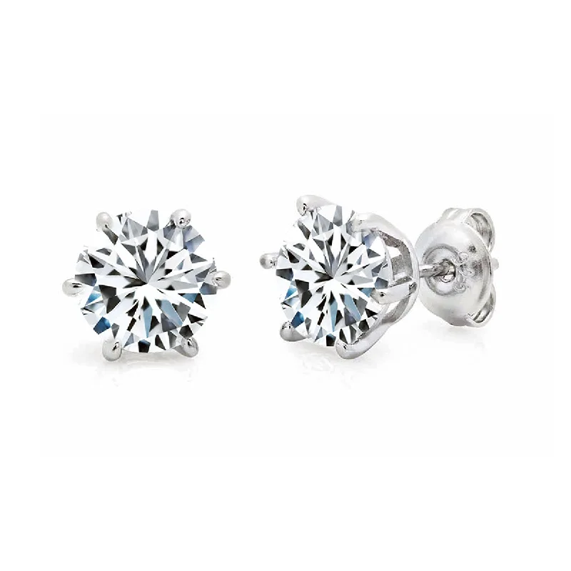 women stylish earrings -Crislu Platinum Plated Sterling Silver Round Cubic Zirconia Solitaire Stud Earrings