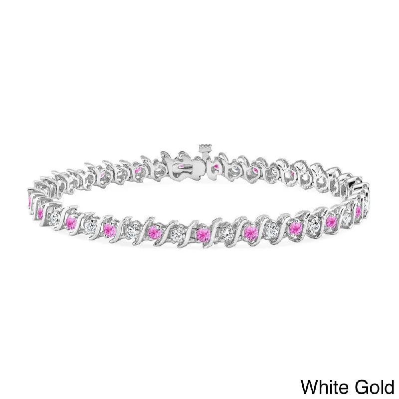 women bangle bracelets -Auriya 2 1/2ct Pink Sapphire and 2 1/2ctw S-Link Diamond Tennis Bracelet 14k Gold