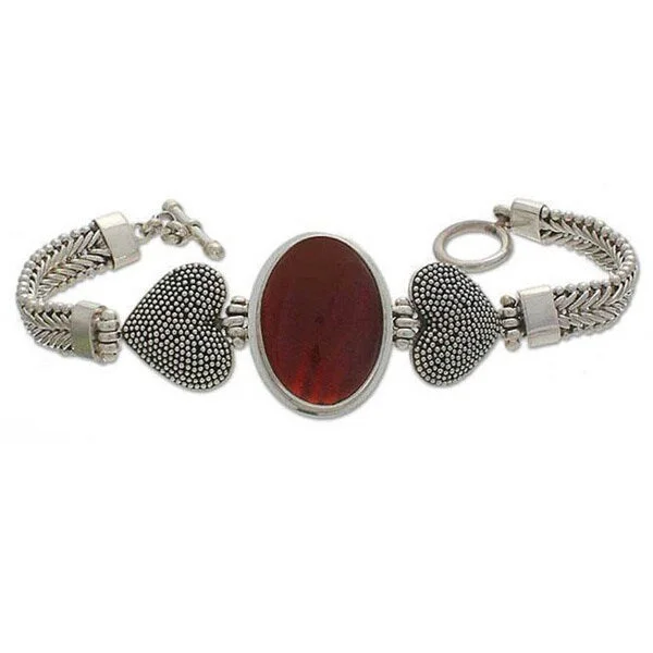 women diamond bangles -Handmade Sterling Silver 'True Love' Carnelian Heart Bracelet (Indonesia)