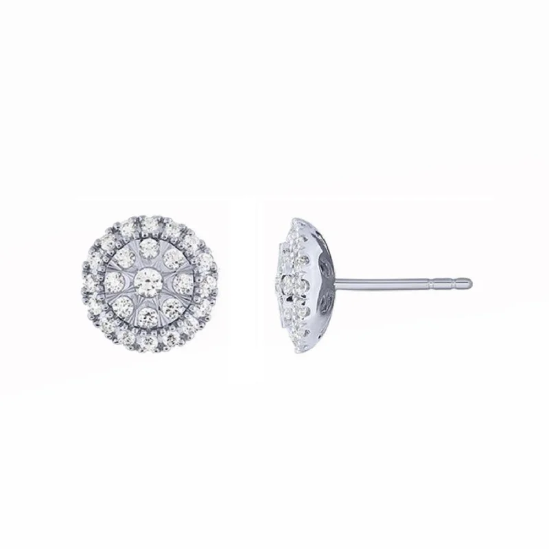 women custom earrings -1 CTW Diamond Halo Stud Earrings in 10KT White Gold