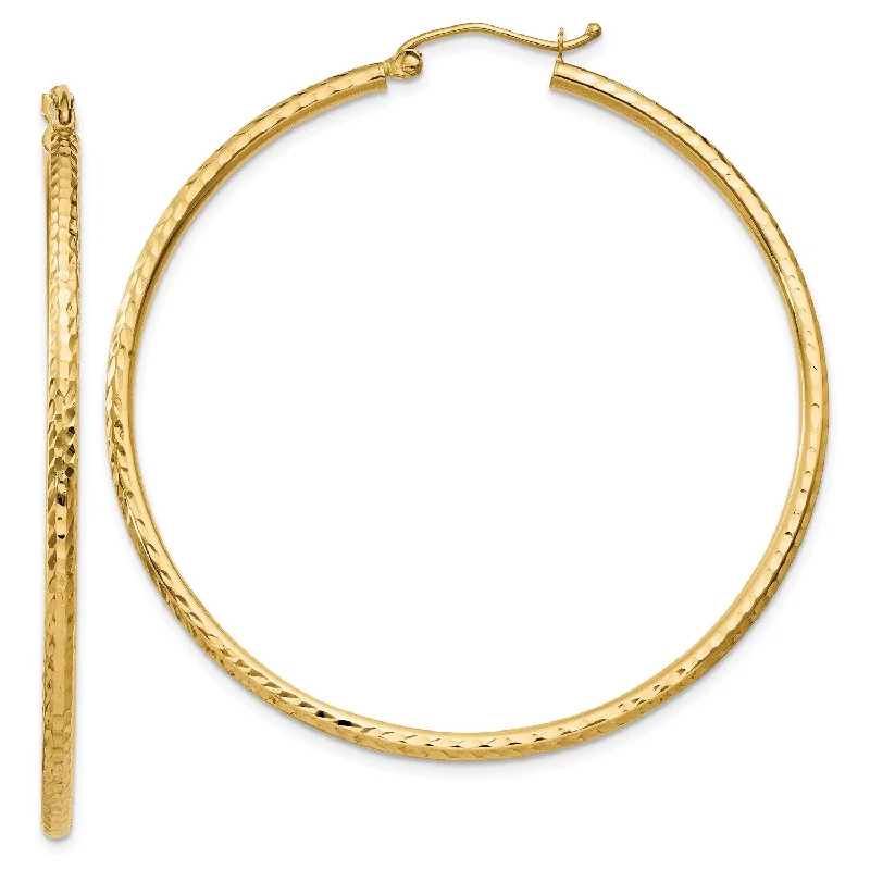 women hoop earrings -14KT Yellow Gold 50X2MM Diamond-cut Hoop Earrings