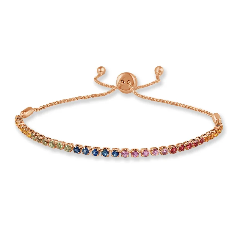 women eco-friendly bracelets -Joelle Rainbow Sapphire & Diamond Adjustable Bracelet 14K Rose Gold