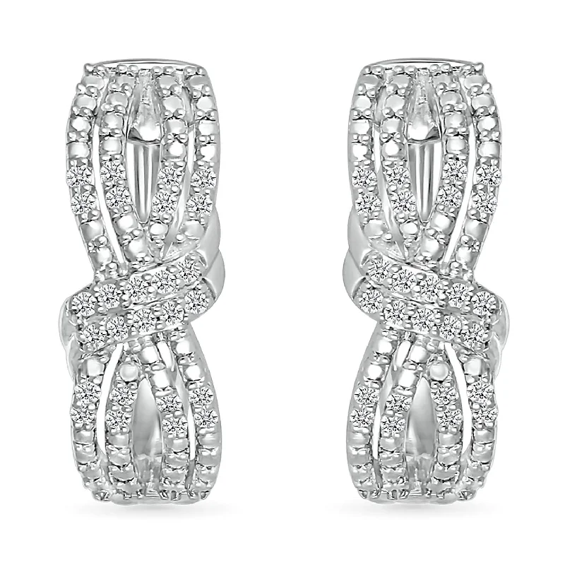 women luxury earrings -1/5 CTW Diamond Fashion Hoop Earrings in Rhodium Plated Sterling Silver