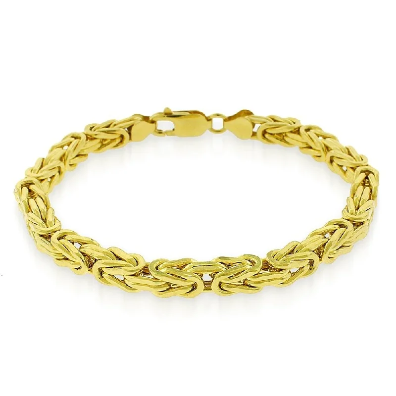 women bangles -14k Yellow Gold 5.5mm Hollow Byzantine Box Link Bracelet Chain 8.5" - In Style Designz