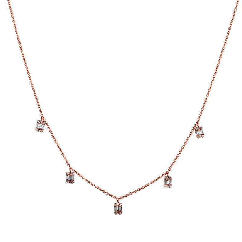 women luxury designer necklaces -BAGUETTE & ROUND DIAMOND SPRINKLE NECKLACE