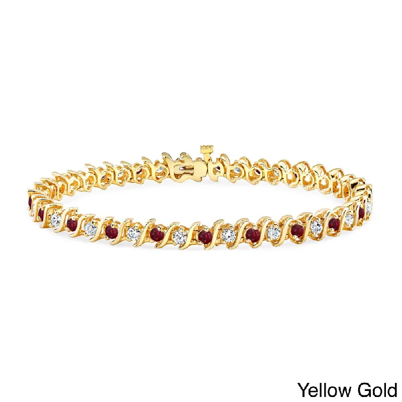 women custom bangles -Auriya 2 1/2ct Red Ruby and 2 1/2ctw S-Link Diamond Tennis Bracelet 14k Gold