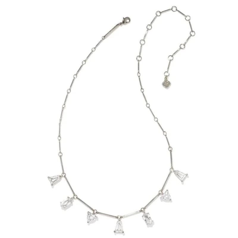 women trendy pendant necklaces -Kendra Scott | Blair Silver Jewel Strand Necklace in White Crystal