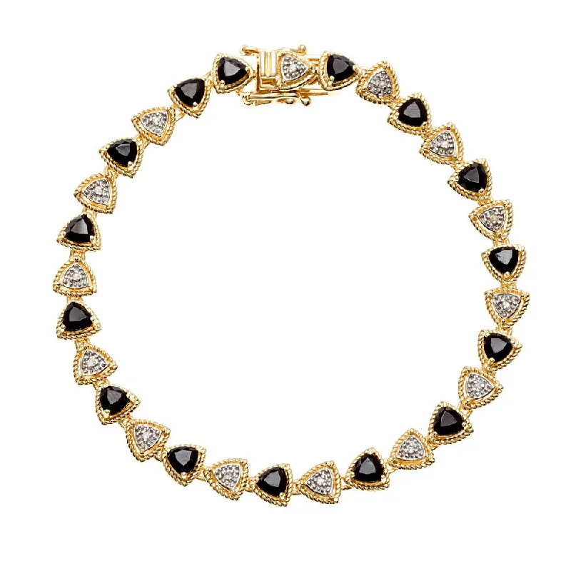 women adjustable bangles -18k Gold over Silver Black Spinel and White Zircon Tennis Bracelet