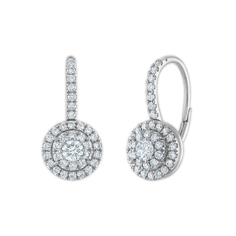 women everyday earrings -Signature EcoLove 1 CTW Lab Grown Diamond Cluster Halo Round Shaped Earrings in 14KT White Gold