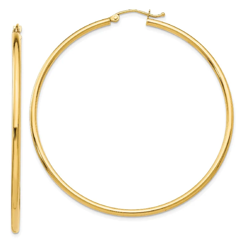 women simple earrings -14KT Yellow Gold 55X2MM Hoop Earrings