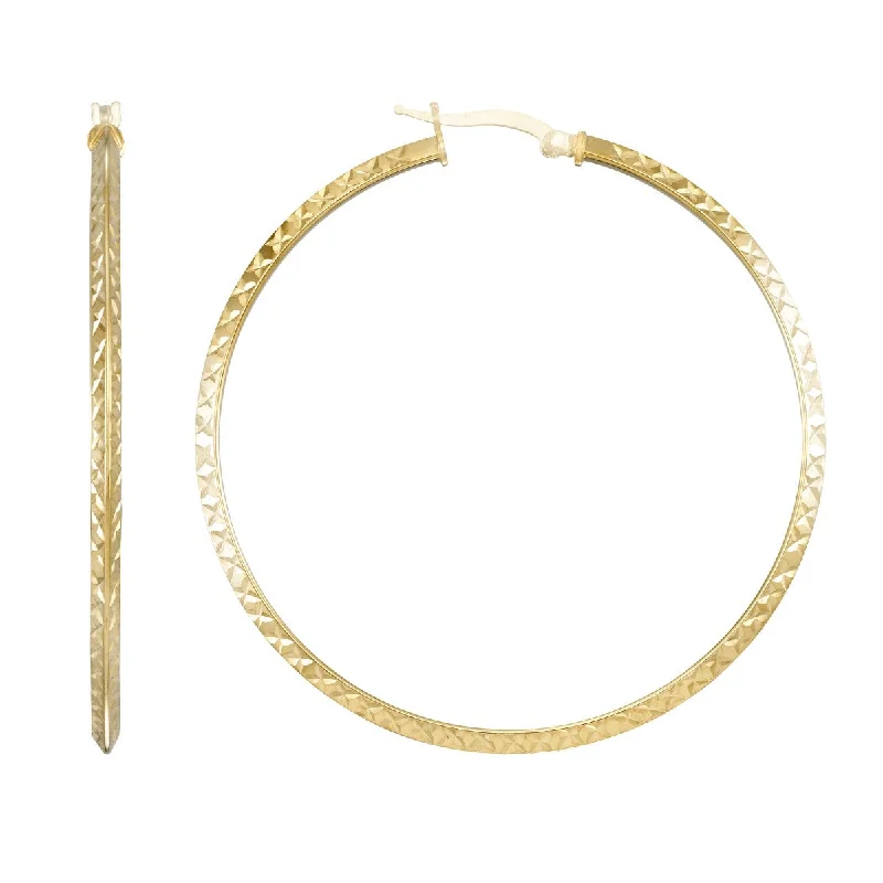 women modern earrings -Simone I Smith Collection 18KT Yellow Gold Plated Sterling Silver 50X2MM Diamond-Cut Hoop Earrings