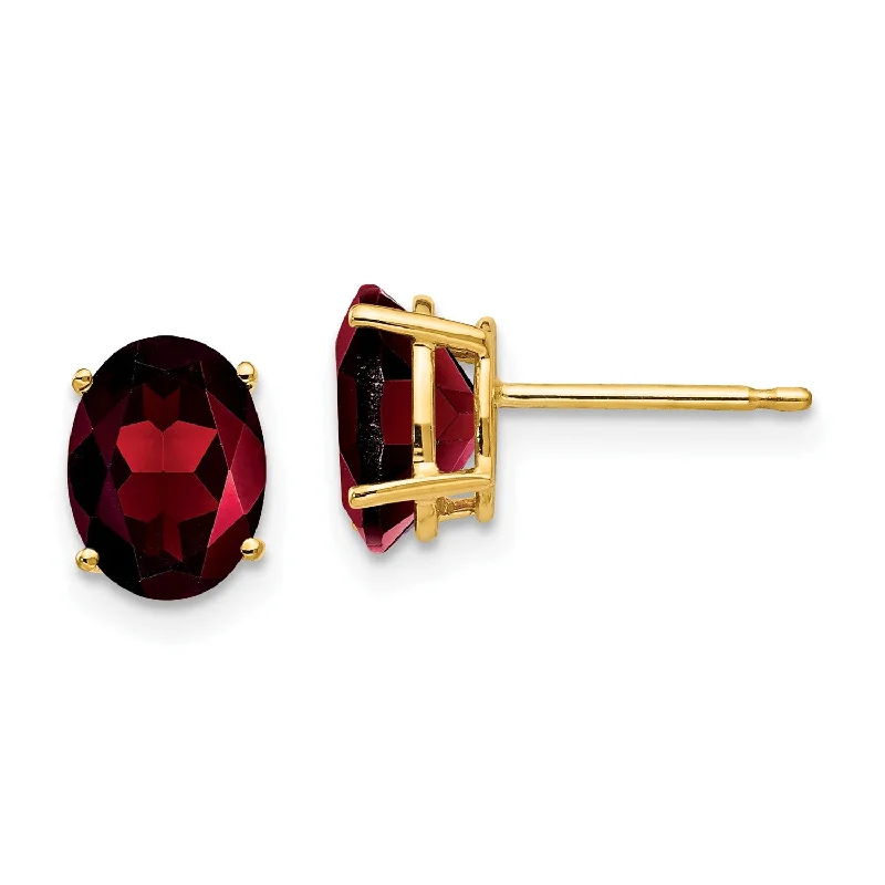 women wedding earrings -8X6MM Oval Garnet Stud Earrings in 14KT Yellow Gold