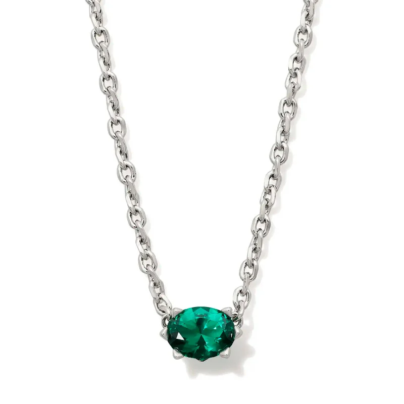 women simple chain necklaces -Kendra Scott | Cailin Silver Pendant Necklace in Green Crystal