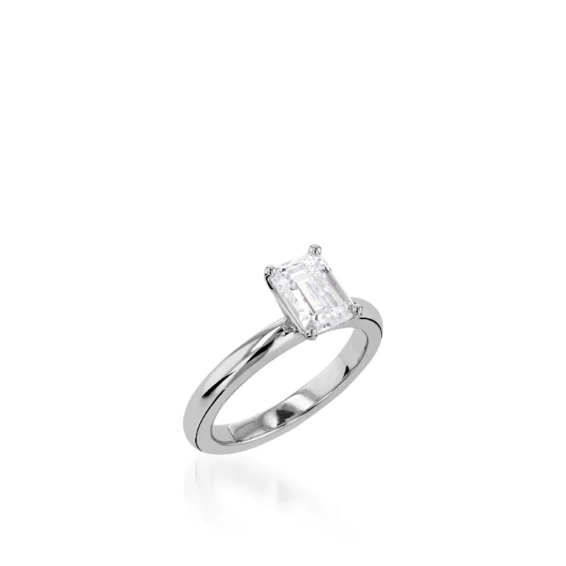 women unique engagement rings -Essence Solitaire Emerald Cut White Gold Engagement Ring