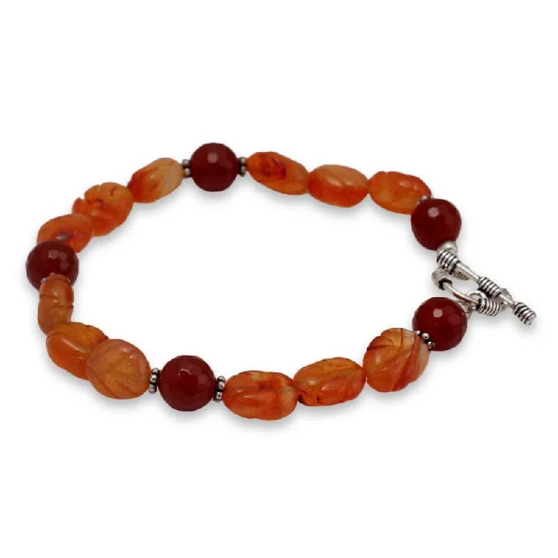 women bracelets -Handmade Sterling Silver 'Sunset Forest' Carnelian Bracelet (India)