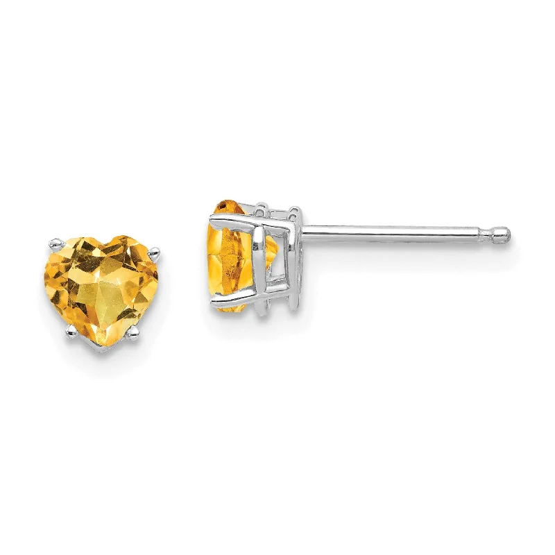 women long drop earrings -5MM Heart Shape Citrine Stud Earrings in 14KT White Gold