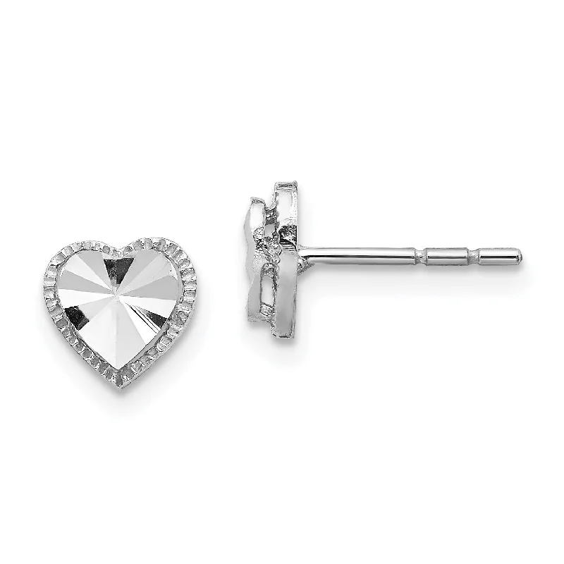 women large hoop earrings -14KT White Gold Diamond-cut Heart Earrings