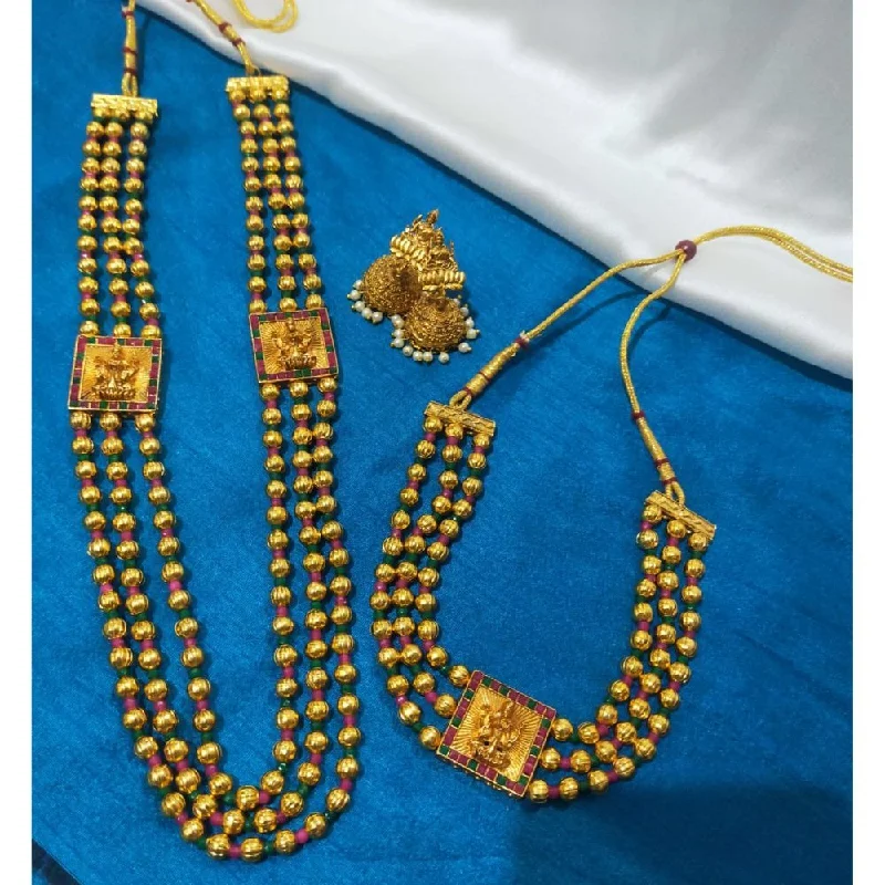 women charm necklaces -Akruti Collection Gold Plated Temple Necklace Combo Set