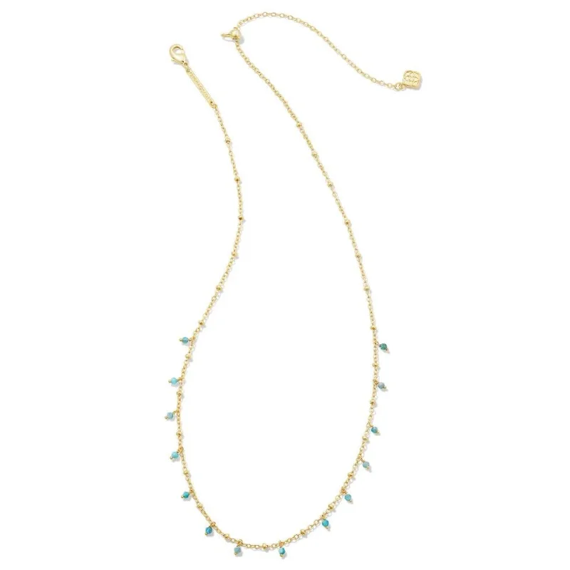 women eternity necklaces -Kendra Scott | Camry Gold Beaded Strand Necklace in Aqua Apatite