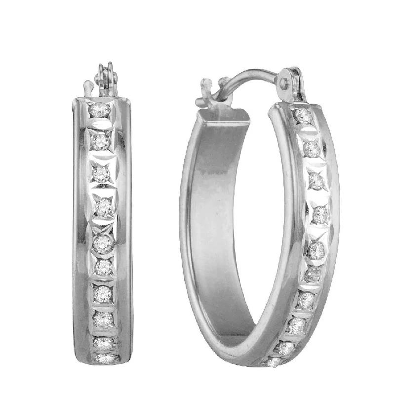 women stud earrings for women -Diamond Fascination 14KT White Gold 14X17MM Diamond Accent Hoop Earrings