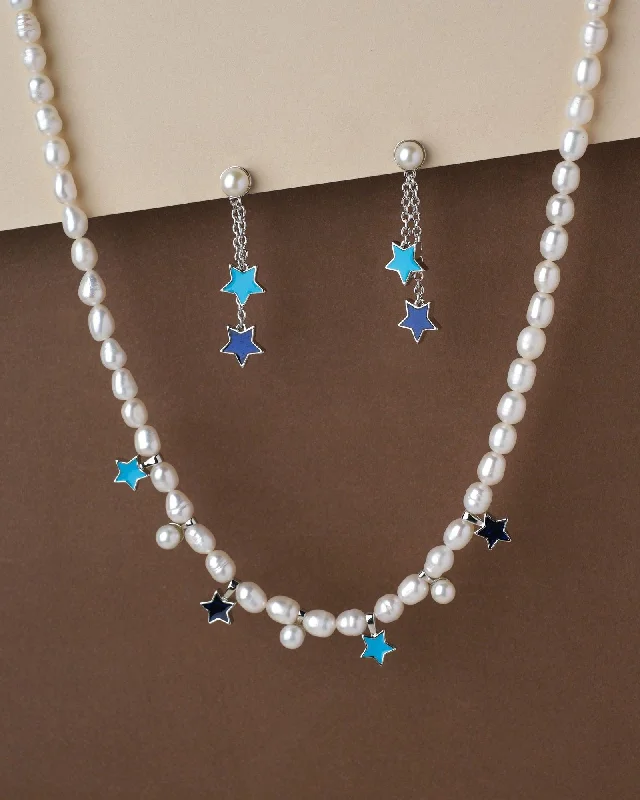 women sparkling diamond necklaces -Wrapped In The Night-Sky Pearl Necklace Set