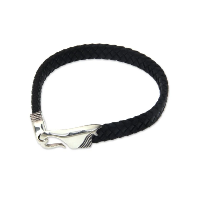 women trendy bangles -Handmade Undercurrents Sterling Silver Leather Bracelet (Indonesia)