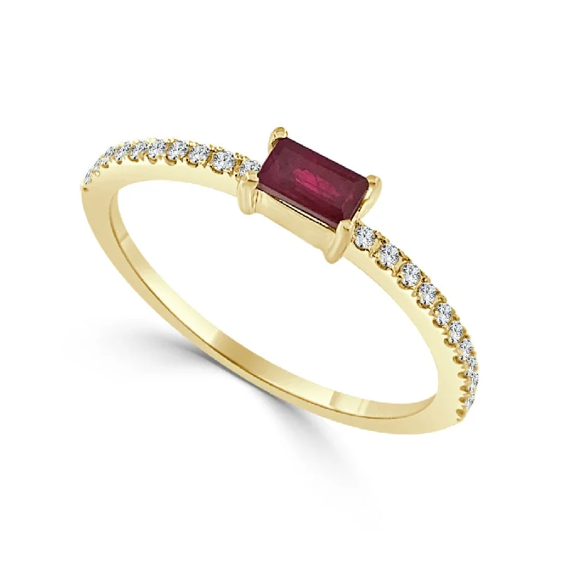 women solitaire engagement rings -14k Gold Ruby & Diamond Ring