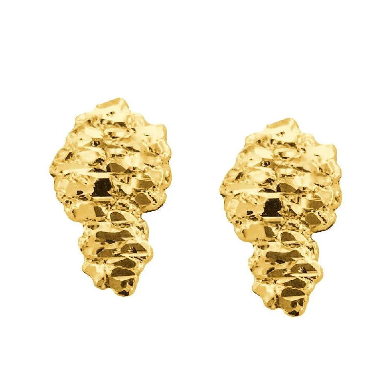 women long earrings -10KT Yellow Gold 17X10MM Stud Nugget Earrings