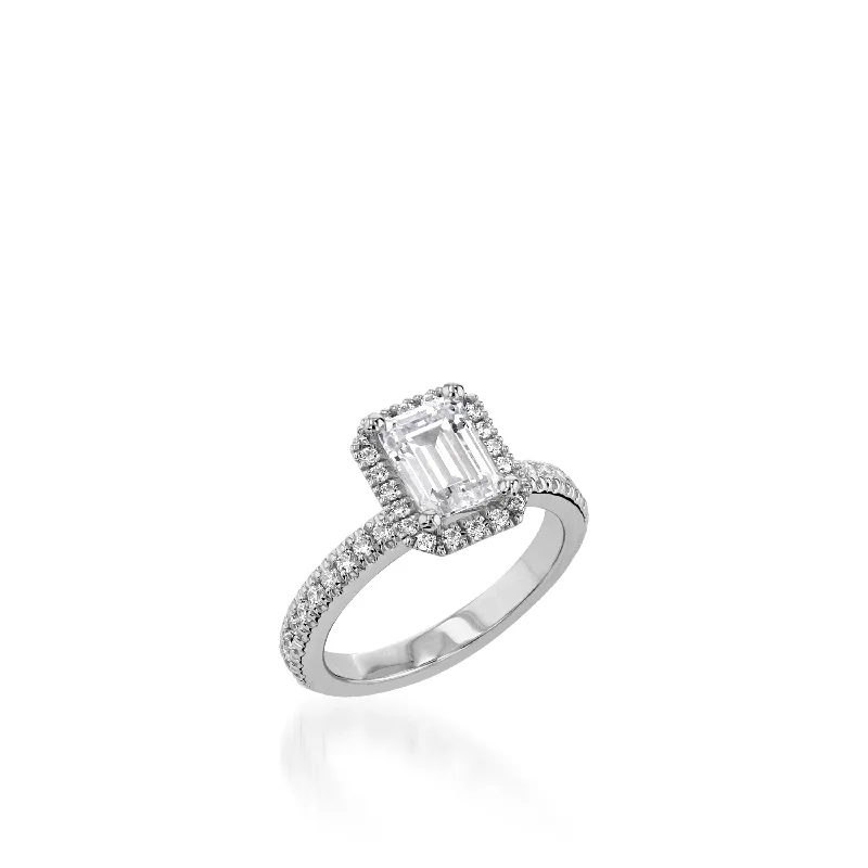 women emerald solitaire engagement rings -Majesty Emerald Cut White Gold Engagement Ring