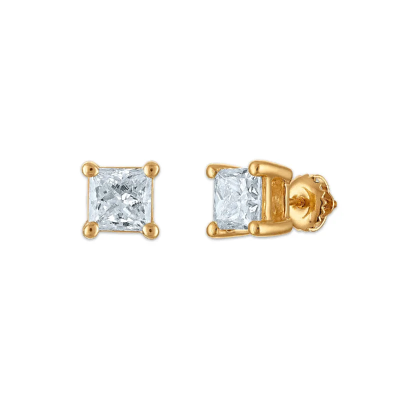 women adjustable earrings -EcoLove 2 CTW Princess Cut Lab Grown Diamond Stud Earrings in 10KT Yellow Gold