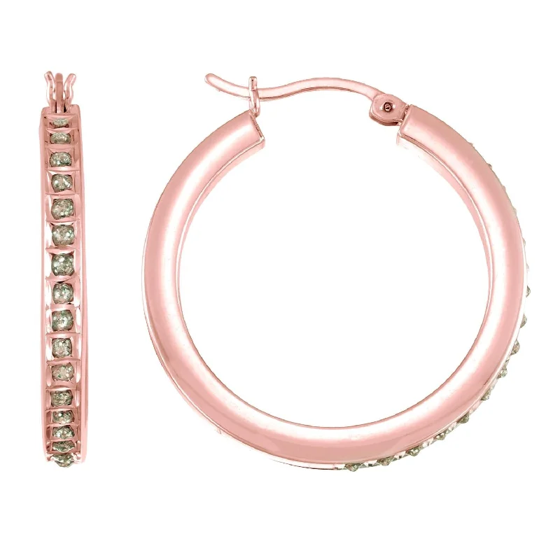 women stud earrings -Diamond Fascination 14KT Rose Gold 15MM Diamond Accent Hoop Earrings