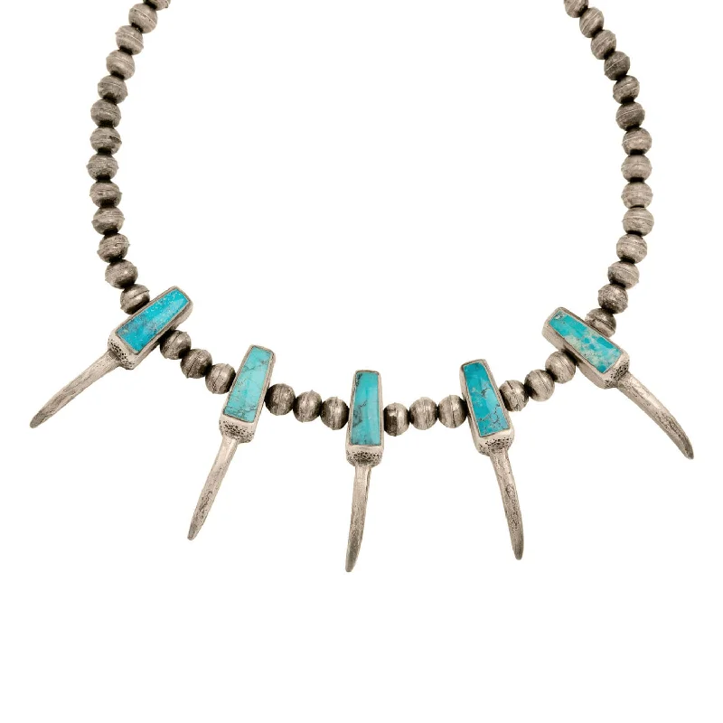 women handmade necklaces -Pawn Sterling Silver Native American Turquoise Bird Claw Talon Necklace