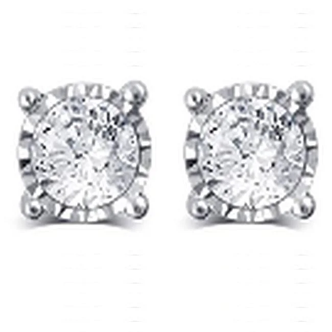 women big earrings -3/4 CTW Diamond Illusion Set Stud Earrings in 14KT White Gold