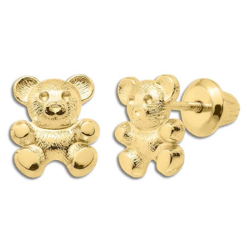 women luxury earrings -Kiddie Kraft 14KT Yellow Gold Stud Teddy Bear Earrings