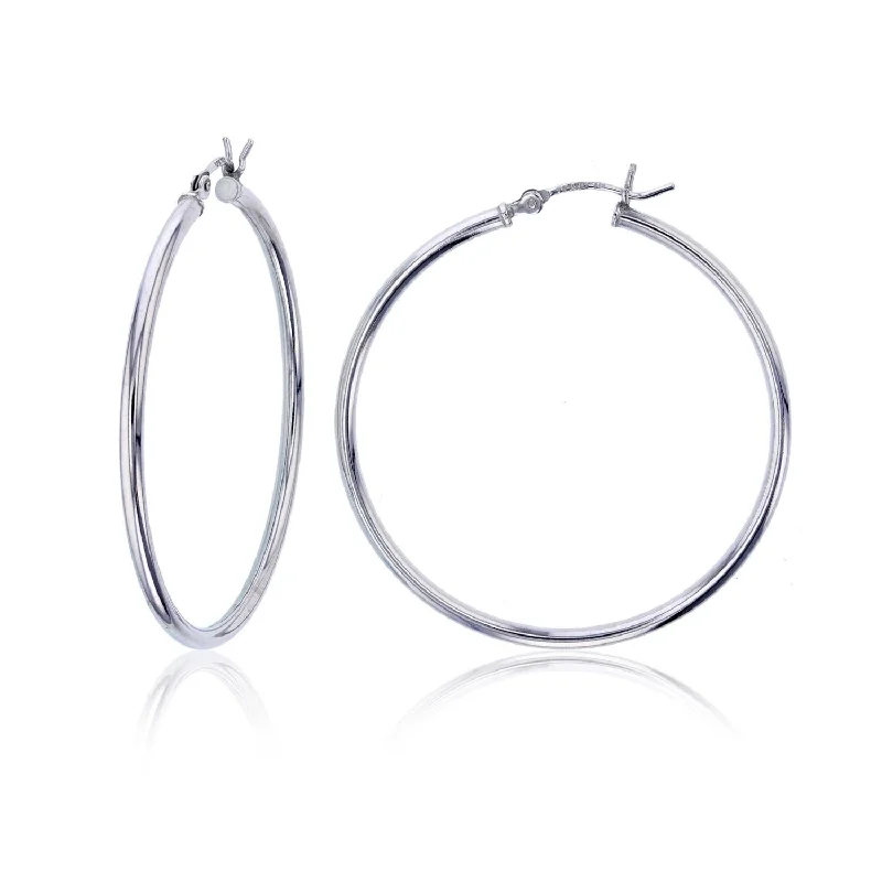 women pearl stud earrings -Sterling Silver 2X50MM Hoop Earrings