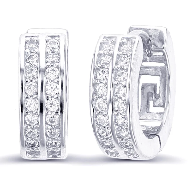 women silver earrings -Luxe Layers Rhodium Plated Sterling Silver Round Cubic Zirconia 4X12MM Huggie Hoop Earrings