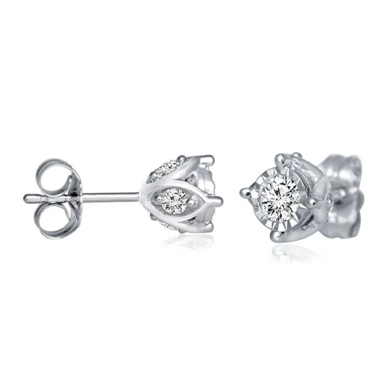 women sterling silver earrings -1/2 CTW Diamond Solitaire Illusion Set Stud Earrings in 10KT White Gold