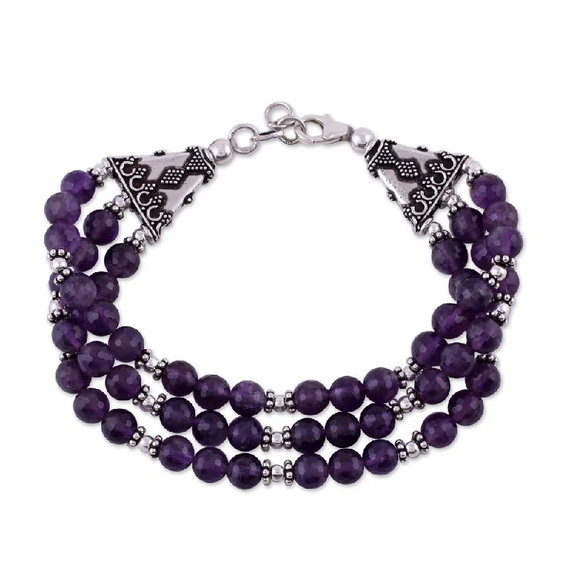 women fashion bangles -Handmade Sterling Silver 'Wisdom's Fortune' Amethyst Bracelet (India)