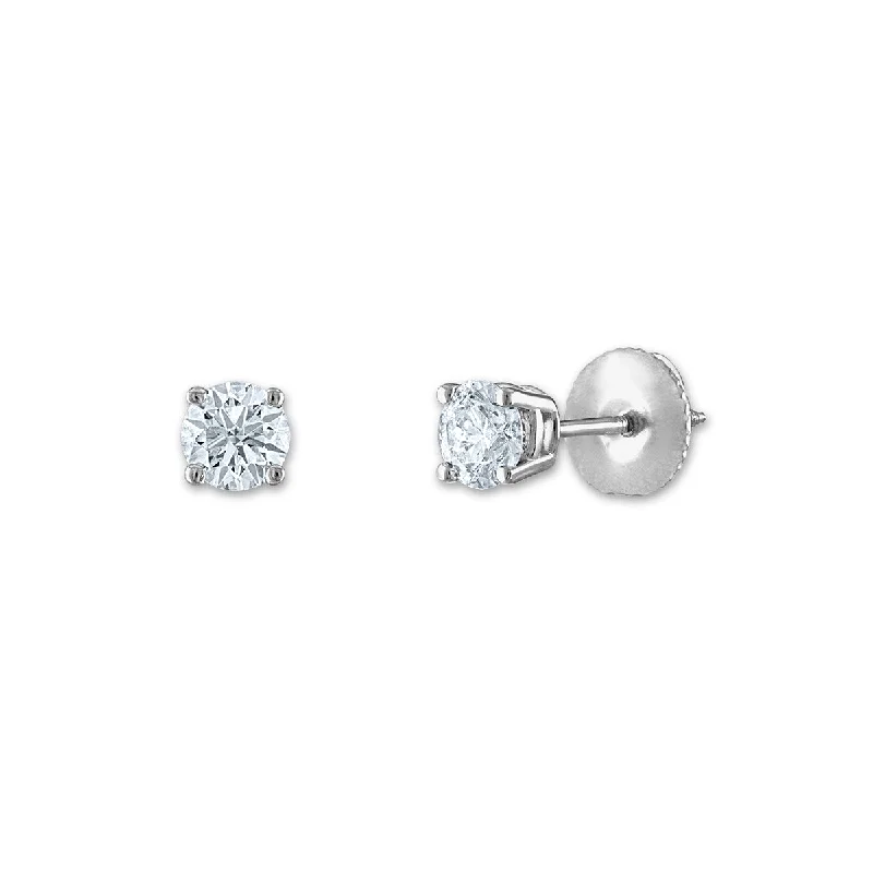 women statement earrings -Signature Certificate EcoLove 1/2 CTW Round Lab Grown Diamond Solitaire Stud Earrings in 14KT White Gold