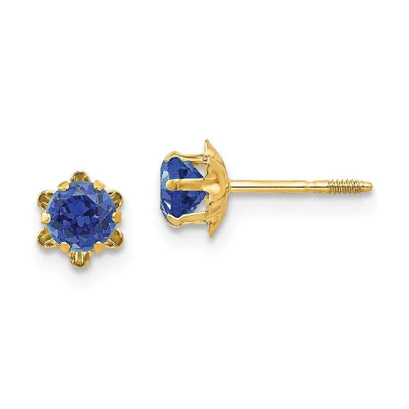 women handmade earrings -4MM Round Sapphire Birthstone Stud Earrings in 14KT Yellow Gold